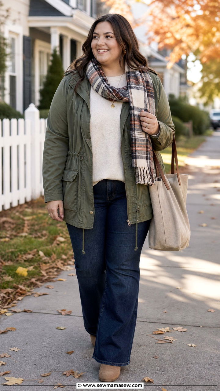 Plus Size Utility Jacket With Sweater And Jeans - 20 plus size cozy fall outfits