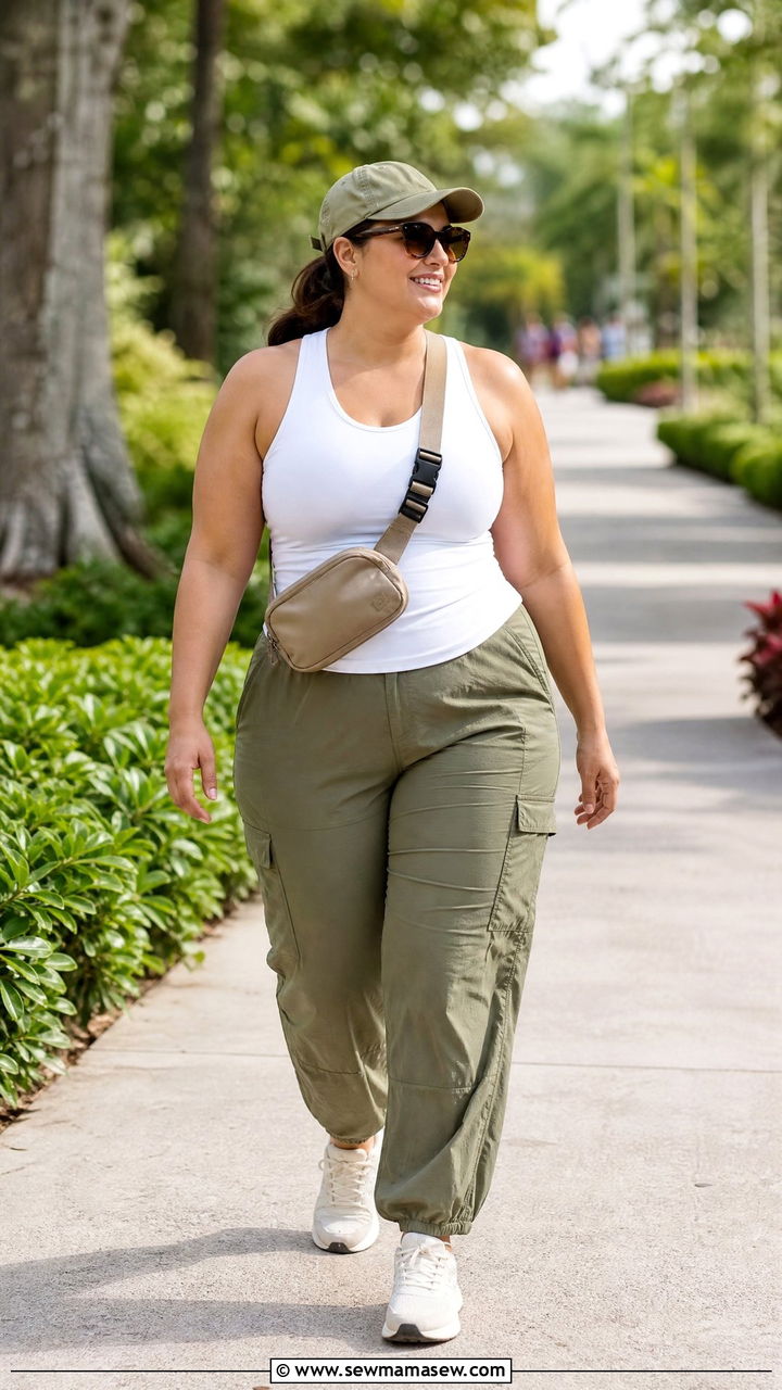 Plus Size Utility Pants And Cotton Tank Outfit - 20 plus size summer outfit ideas for travel