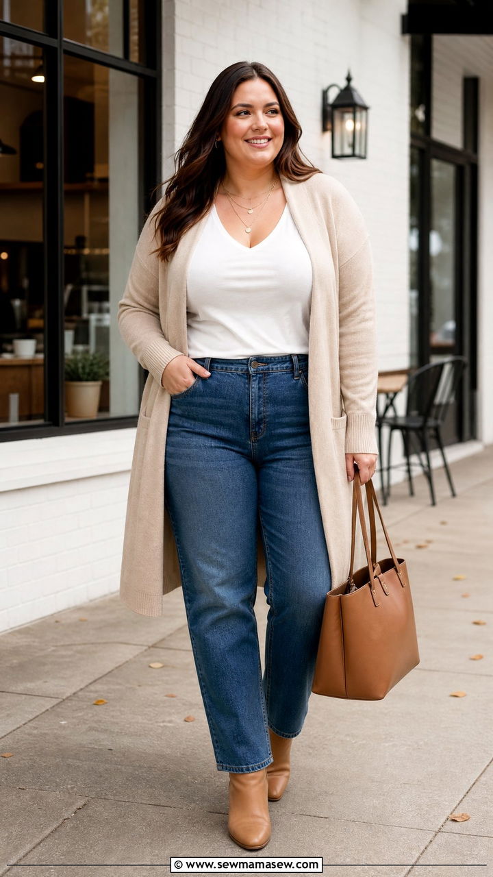 Plus Size V Neck T Shirt With Cardigan - 20 plus size v neck t shirt outfit ideas