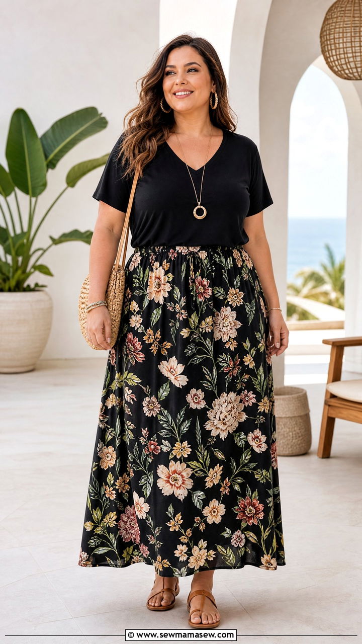 Plus Size V Neck Top With Maxi Skirt - 20 plus size v neck top outfit ideas