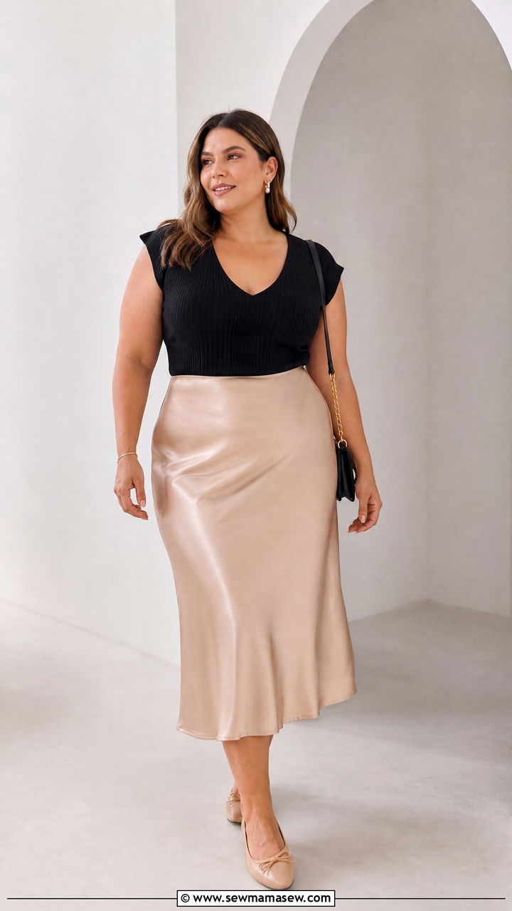 Plus Size V Neck Top With Midi Skirt - 20 plus size v neck top outfit ideas