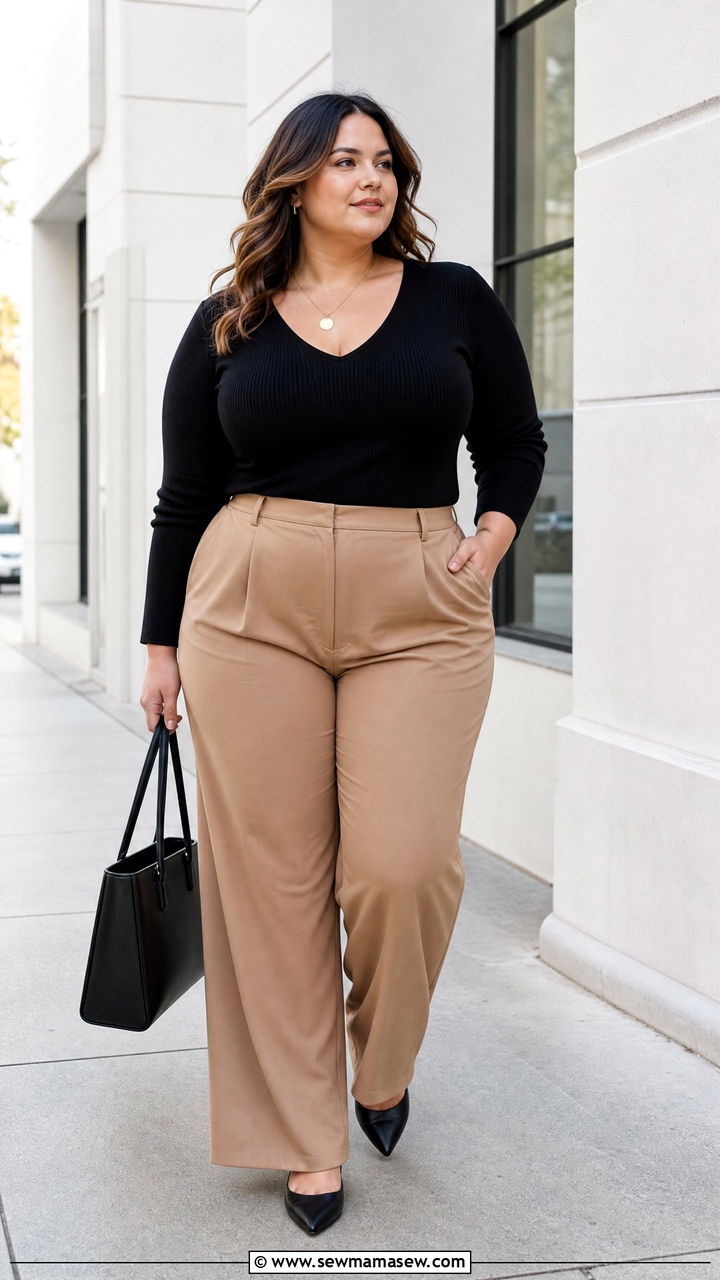 Plus Size V Neck Top With Wide Leg Pants - 20 plus size v neck top outfit ideas