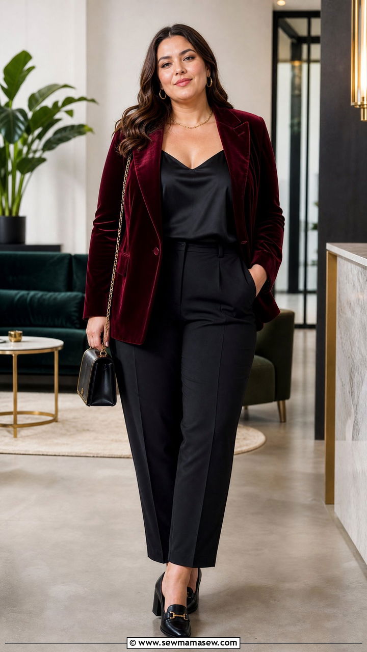 Plus Size Velvet Blazer And Trousers Outfit - 20 plus size holiday party outfit ideas