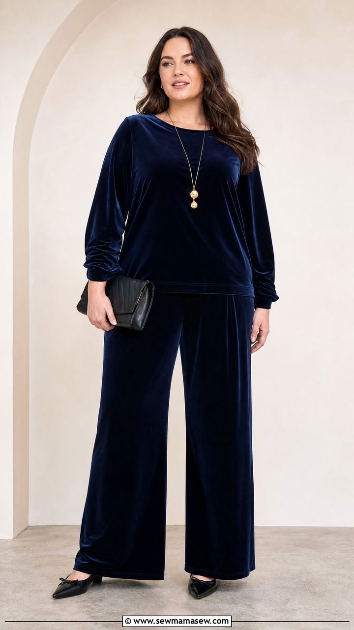 Plus Size Velvet Top With Matching Velvet Pants - 20 plus size velvet top outfit ideas