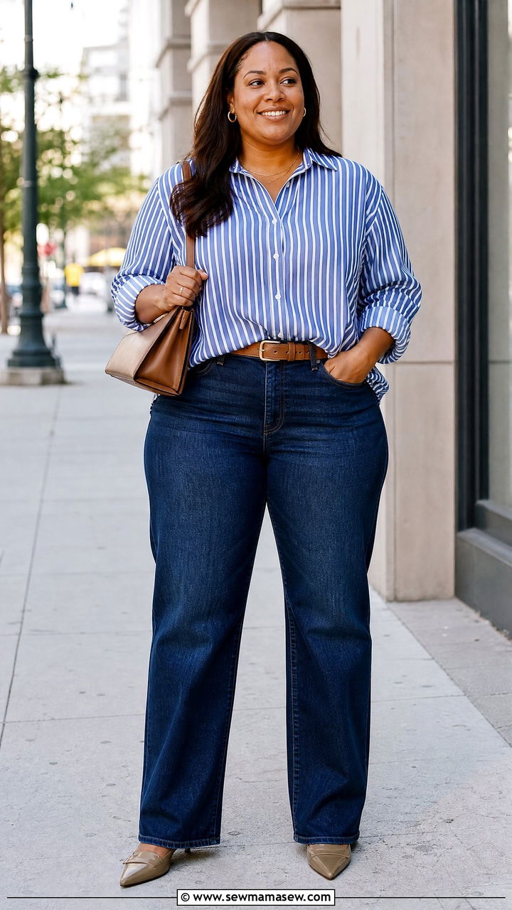 Plus Size Vertical Stripe Outfit - 20 slimming plus size outfit ideas