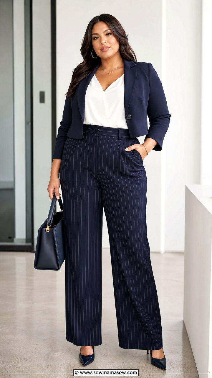 Plus Size Vertical Stripe Pants Outfit - 20 plus size outfits to elongate legs