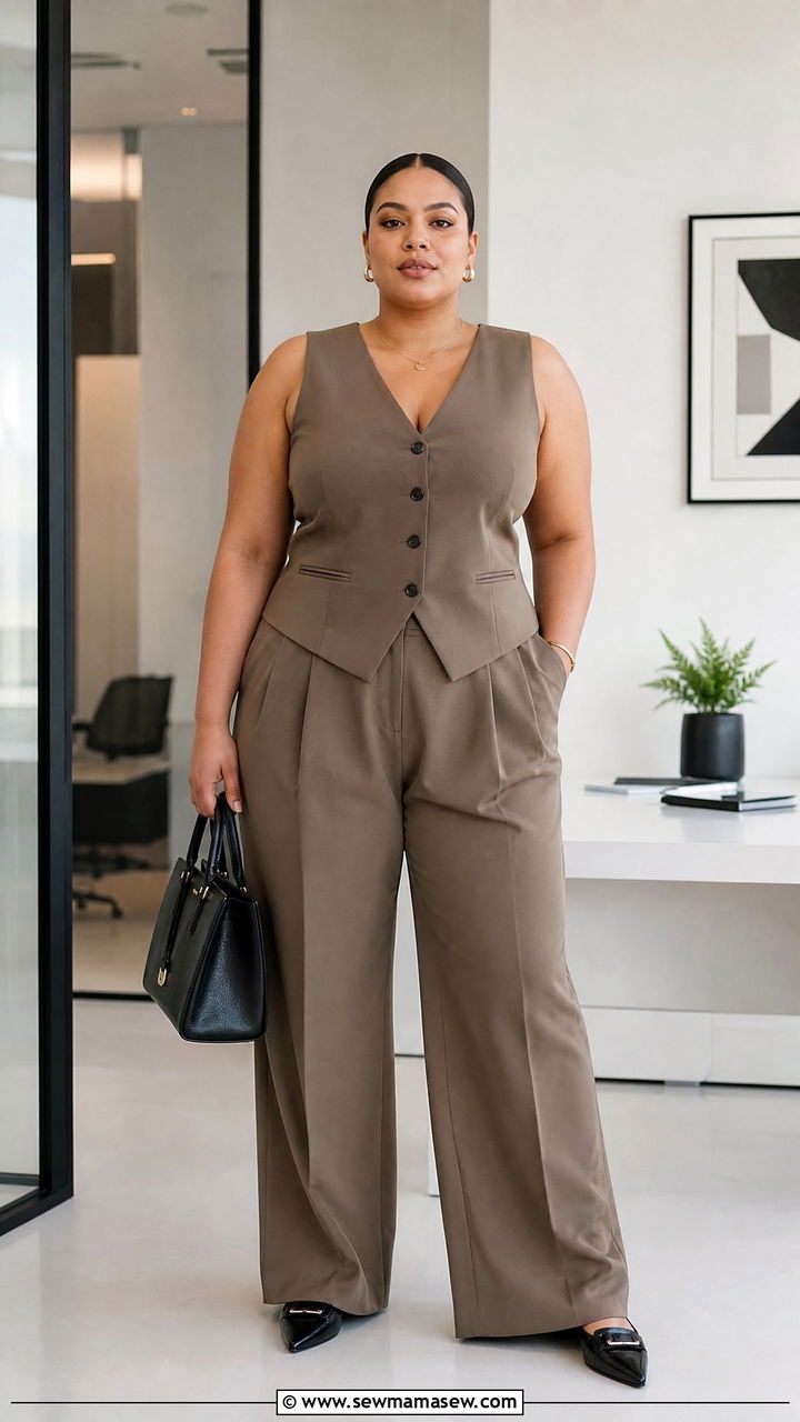 Plus Size Vest And Trousers Outfit - 20 plus size outfits to balance proportions