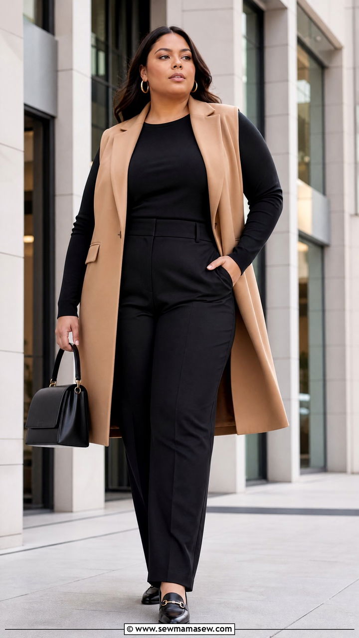 Plus Size Vest And Trousers Outfit - 20 plus size outfits to hide tummy