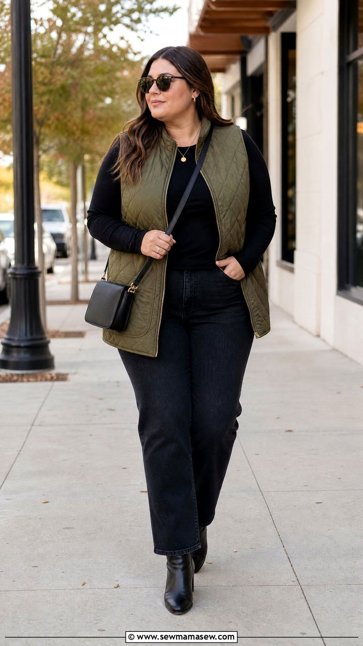 Plus Size Vest Over Long Sleeve Top Outfit - 20 plus size layered top outfit ideas