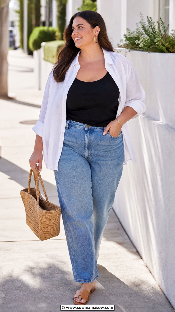 Plus Size Vest Top With Button Down Shirt - 20 plus size vest top outfit ideas