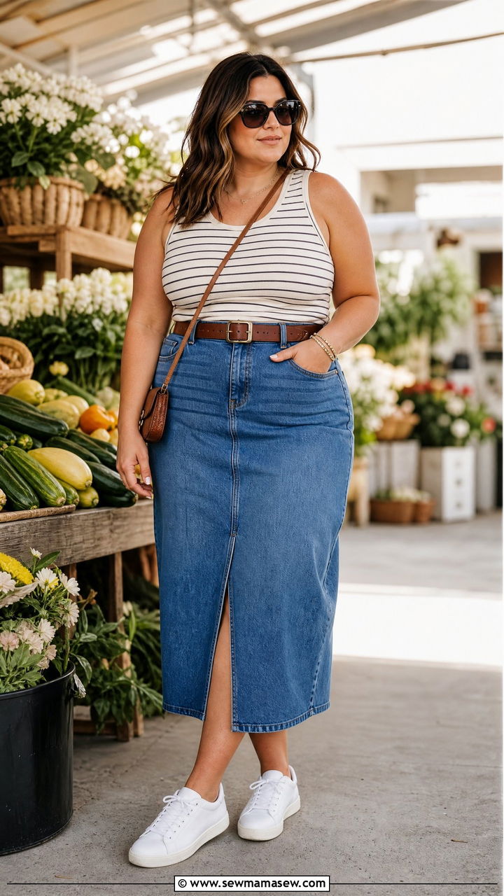 Plus Size Vest Top With Denim Skirt - 20 plus size vest top outfit ideas