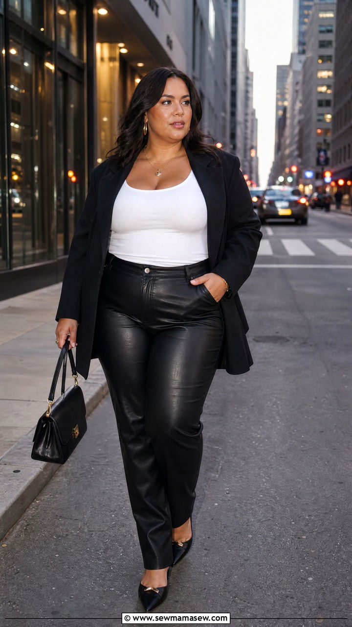 Plus Size Vest Top With Leather Look Pants - 20 plus size vest top outfit ideas