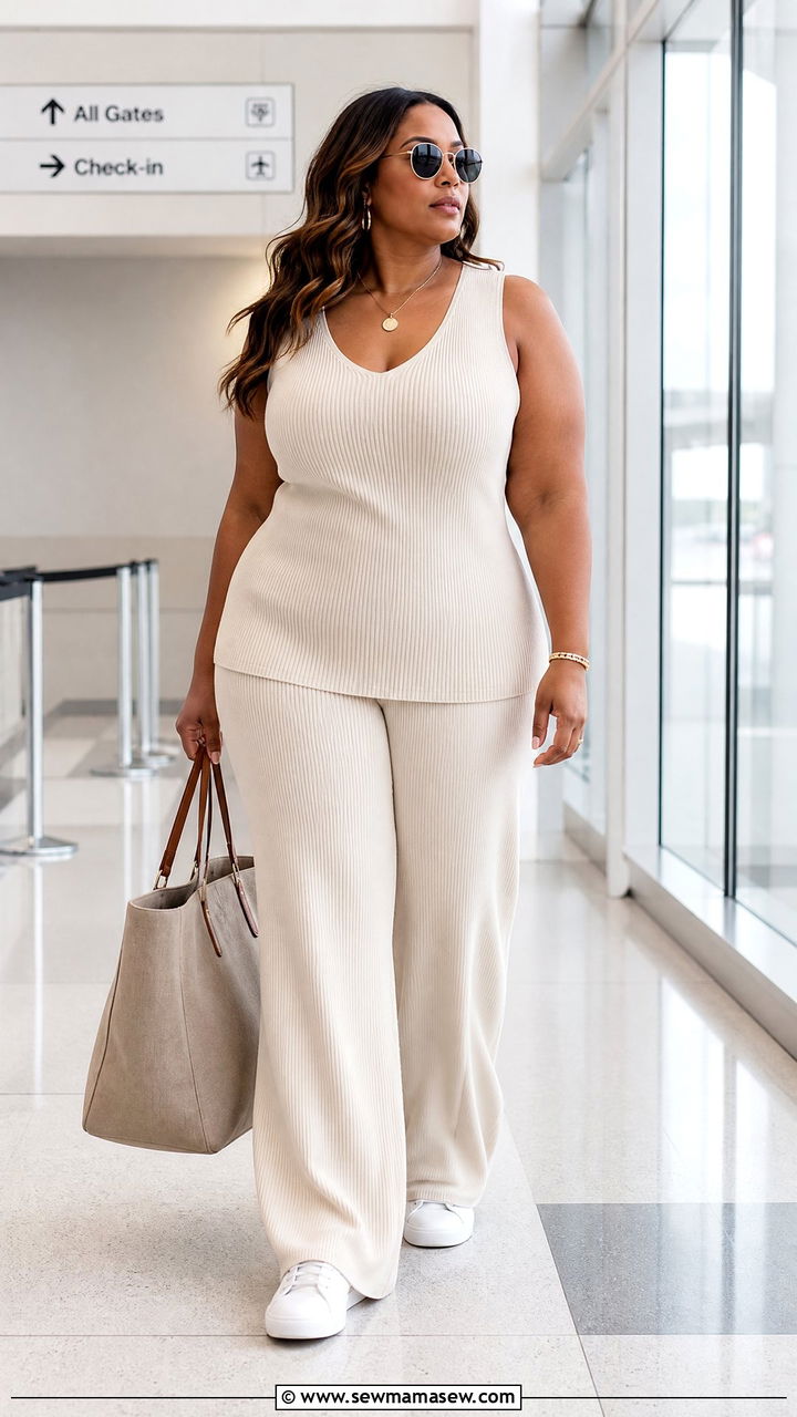 Plus Size Vest Top With Matching Knit Pants - 20 plus size vest top outfit ideas