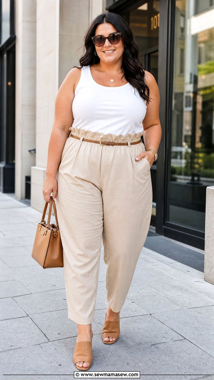 Plus Size Vest Top With Paper Bag Pants - 20 plus size vest top outfit ideas
