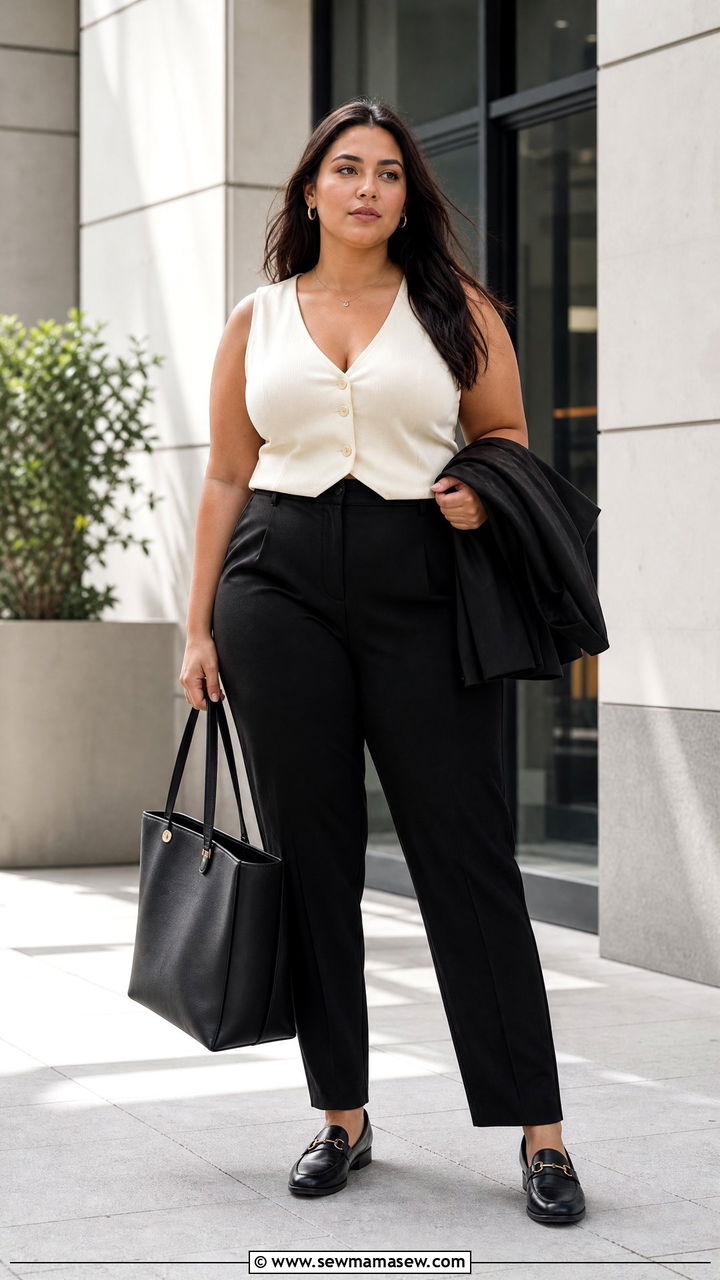 Plus Size Vest Top With Tailored Trousers - 20 plus size vest top outfit ideas