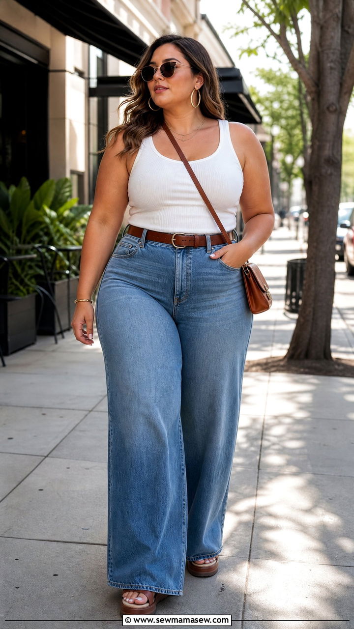 Plus Size Vest Top With Wide Leg Jeans - 20 plus size vest top outfit ideas