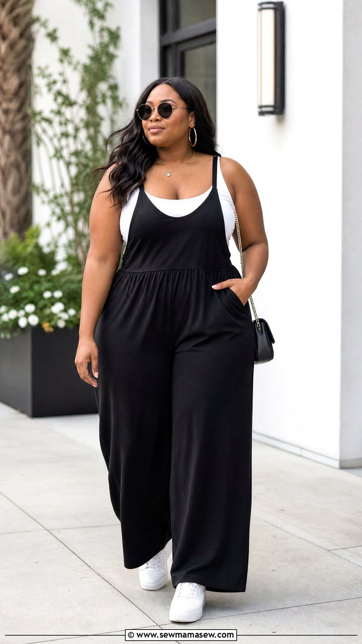 Plus Size Vest Top With Wide Leg Jumpsuit Layer - 20 plus size vest top outfit ideas