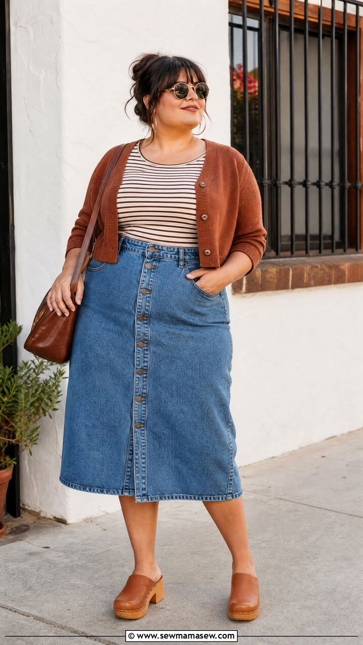 Plus Size Vintage Denim Skirt Outfit - 20 plus size vintage outfit ideas