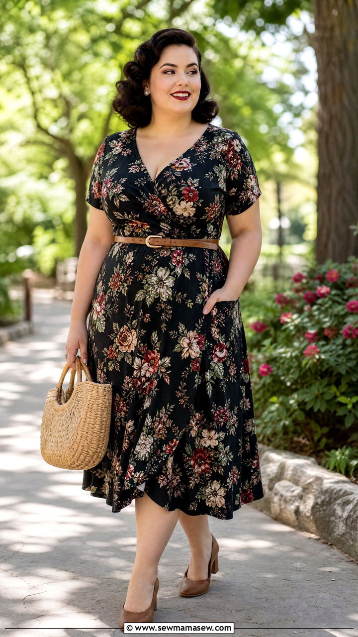 Plus Size Vintage Floral Dress Outfit - 20 plus size vintage outfit ideas