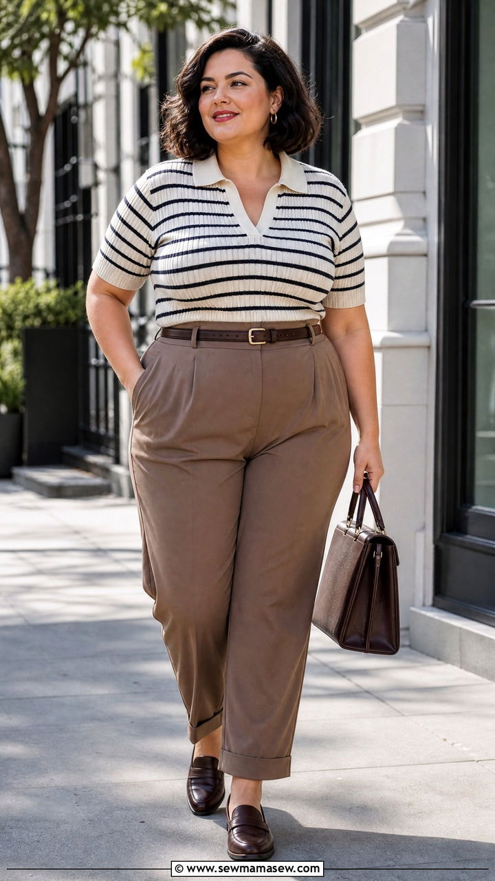 Plus Size Vintage Knit Top With High Waist Trousers - 20 plus size vintage top outfit ideas