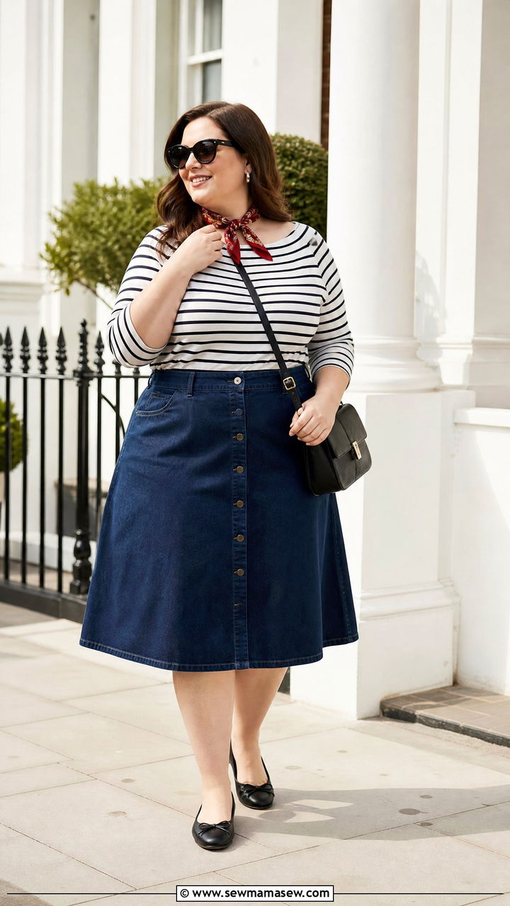 Plus Size Vintage Striped Top With A Line Skirt - 20 plus size vintage top outfit ideas