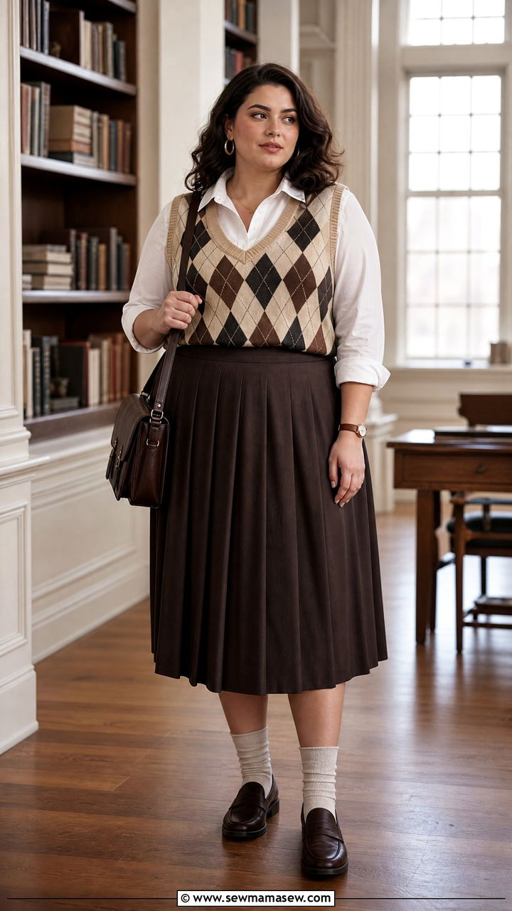 Plus Size Vintage Sweater Vest Outfit - 20 plus size vintage outfit ideas