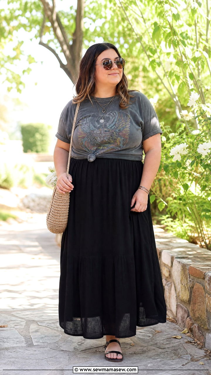 Plus Size Vintage Tee With Maxi Skirt - 20 plus size vintage tee outfit ideas