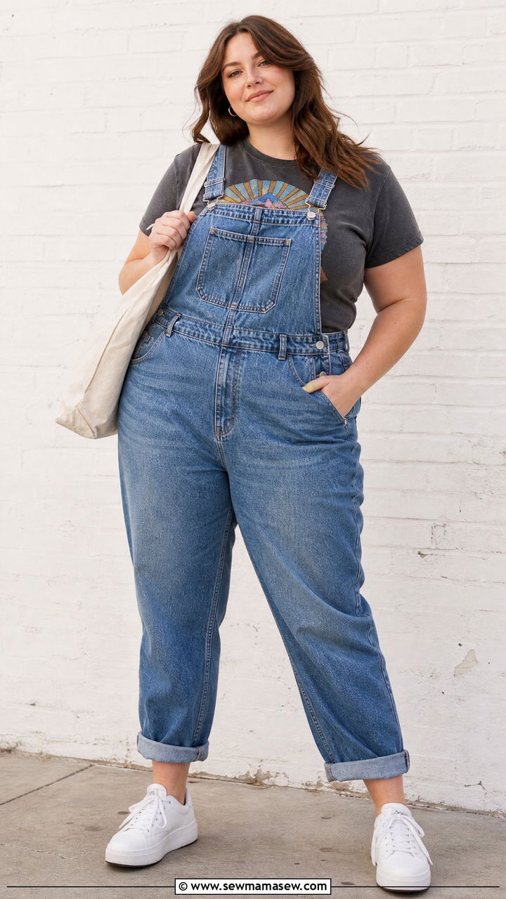 Plus Size Vintage Tee With Overalls - 20 plus size vintage tee outfit ideas