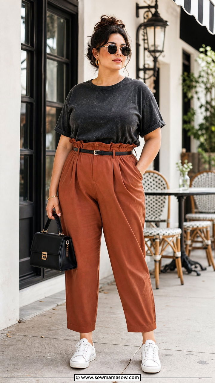 Plus Size Vintage Tee With Paperbag Pants - 20 plus size vintage tee outfit ideas