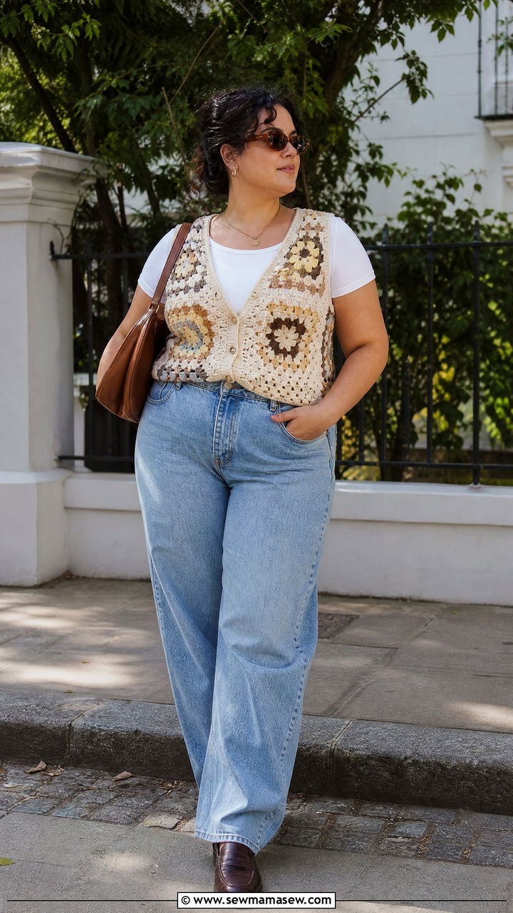 Plus Size Vintage Vest Top With Relaxed Jeans - 20 plus size vintage top outfit ideas