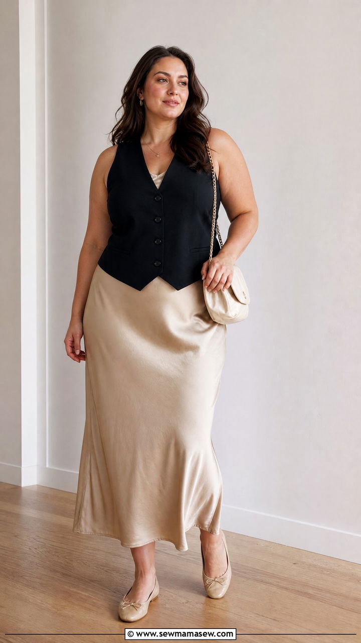 Plus Size Waistcoat Top With Slip Dress - 20 plus size waistcoat top outfit ideas