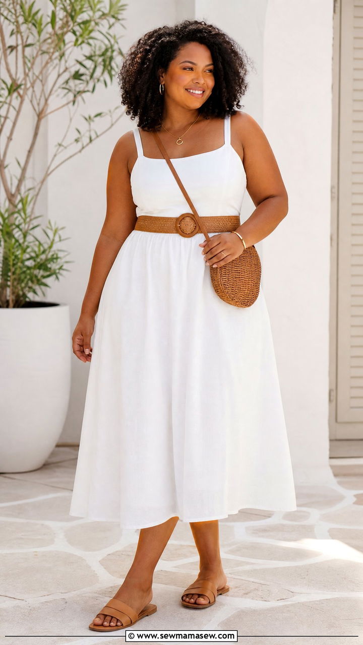 Plus Size White A Line Dress With Tan Accessories - 20 plus size a-line dress outfit ideas