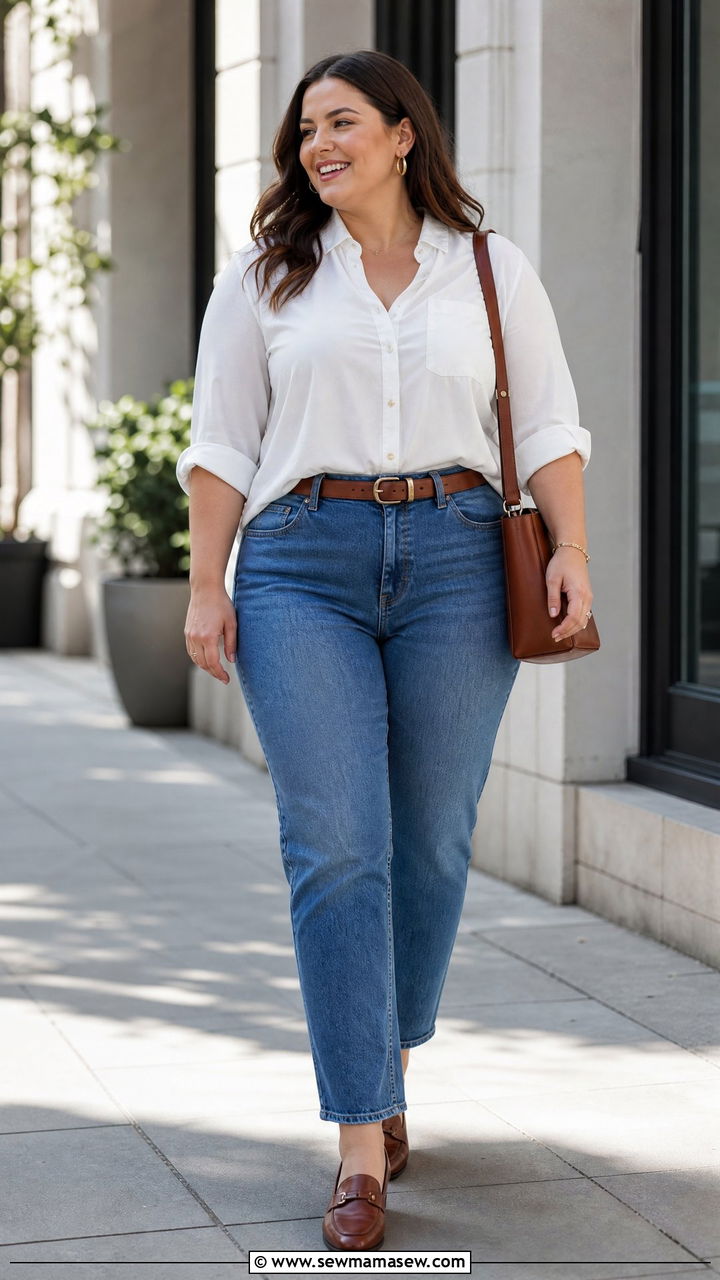 Plus Size White Blouse With Straight Leg Jeans - 20 plus size white blouse outfit ideas