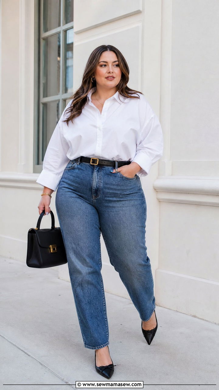 Plus Size White Button Up Top Outfit - 20 plus size clean girl top outfit ideas