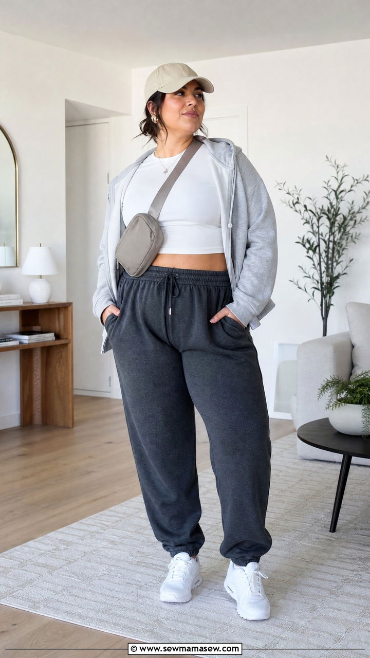 Plus Size White Crop Top With Joggers - 20 plus size casual crop top outfit ideas