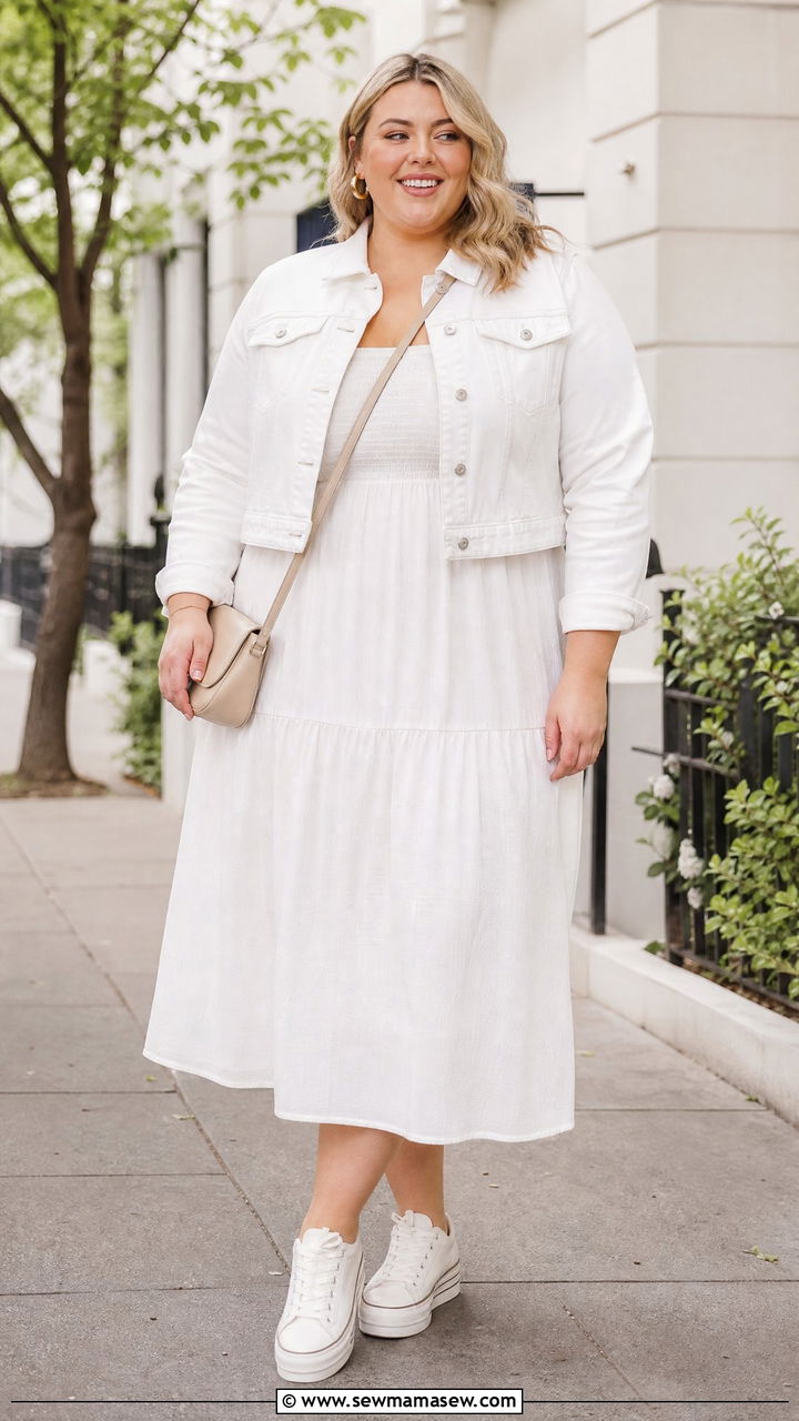 Plus Size White Denim Jacket Outfit - 20 plus size white outfit ideas