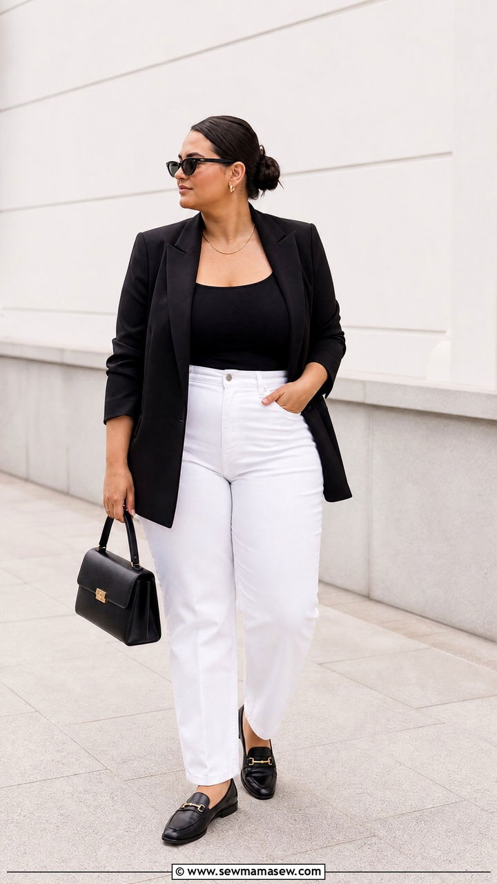 Plus Size White Jeans With Black Blazer - 20 plus size white jeans outfit ideas