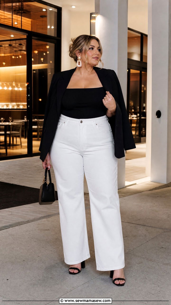 Plus Size White Jeans With Bodysuit And Heels - 20 plus size white jeans outfit ideas