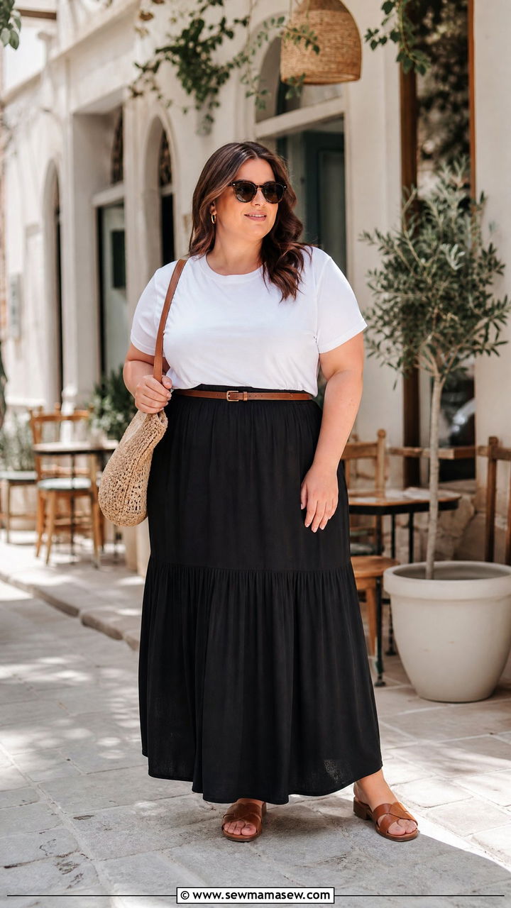 Plus Size White T Shirt With Black Maxi Skirt - 20 plus size white t shirt outfit ideas