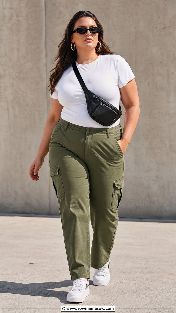 Plus Size White T Shirt With Cargo Pants - 20 plus size white t shirt outfit ideas