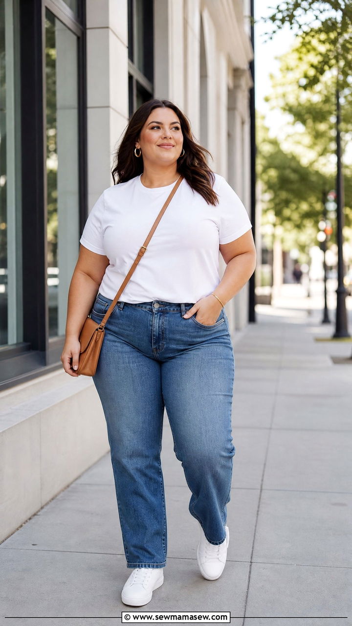 Plus Size White T Shirt With Straight Leg Jeans - 20 plus size white t shirt outfit ideas