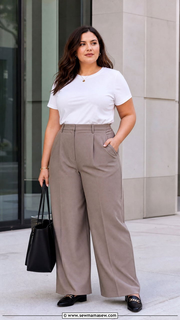 Plus Size White T Shirt With Wide Leg Trousers - 20 plus size white t shirt outfit ideas