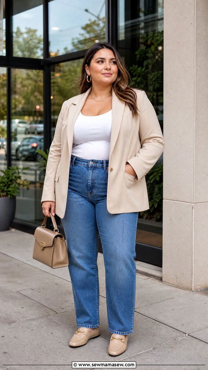 Plus Size White Tank And Blazer Outfit - 20 plus size clean girl top outfit ideas