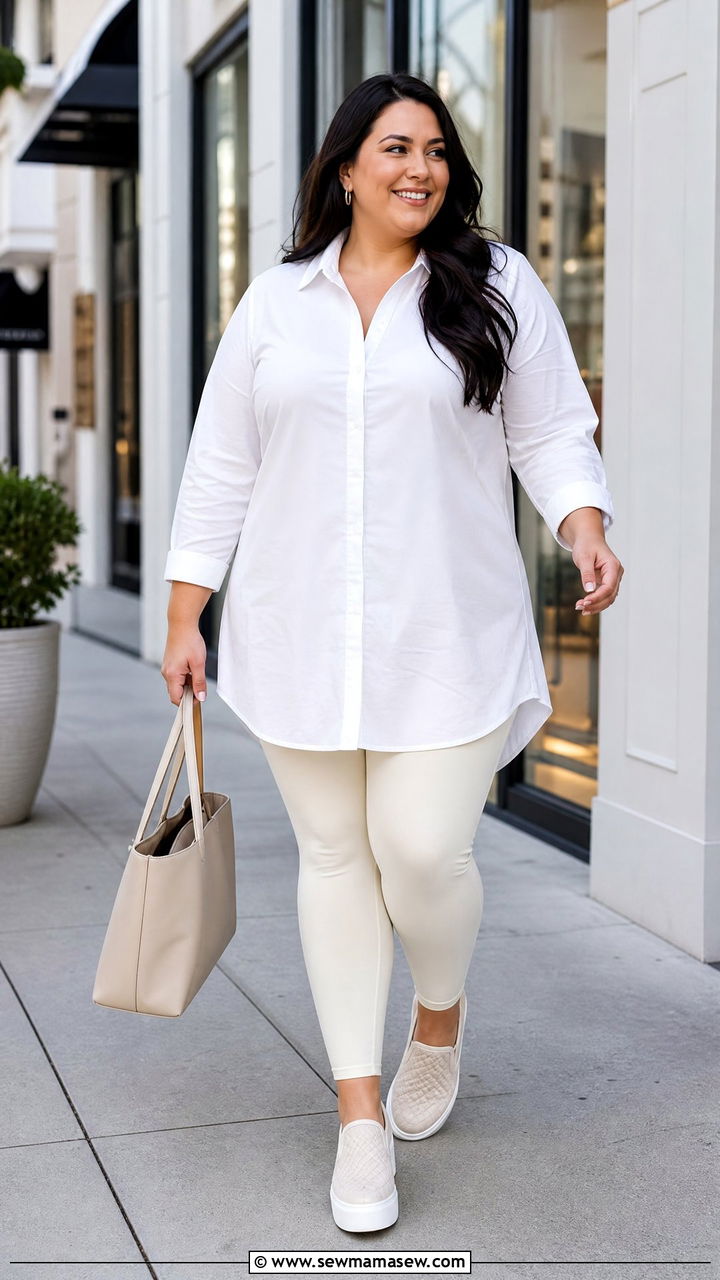Plus Size White Tunic And Leggings Outfit - 20 plus size white outfit ideas