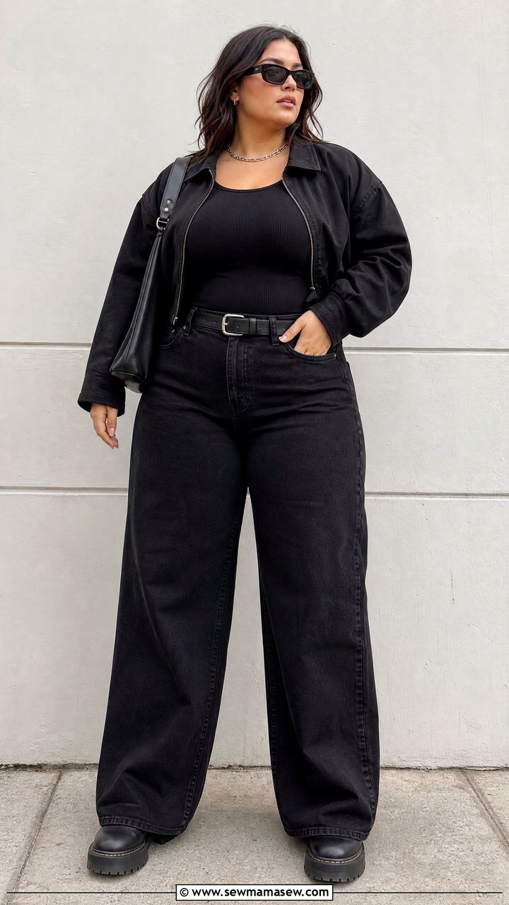 Plus Size Wide Leg Jeans Outfit - 20 plus size edgy outfit ideas