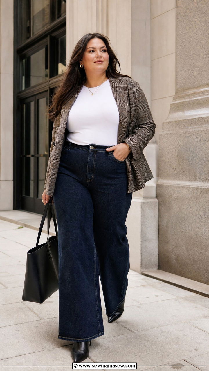 Plus Size Wide Leg Jeans With Blazer - 20 plus size fall outfit ideas with jeans