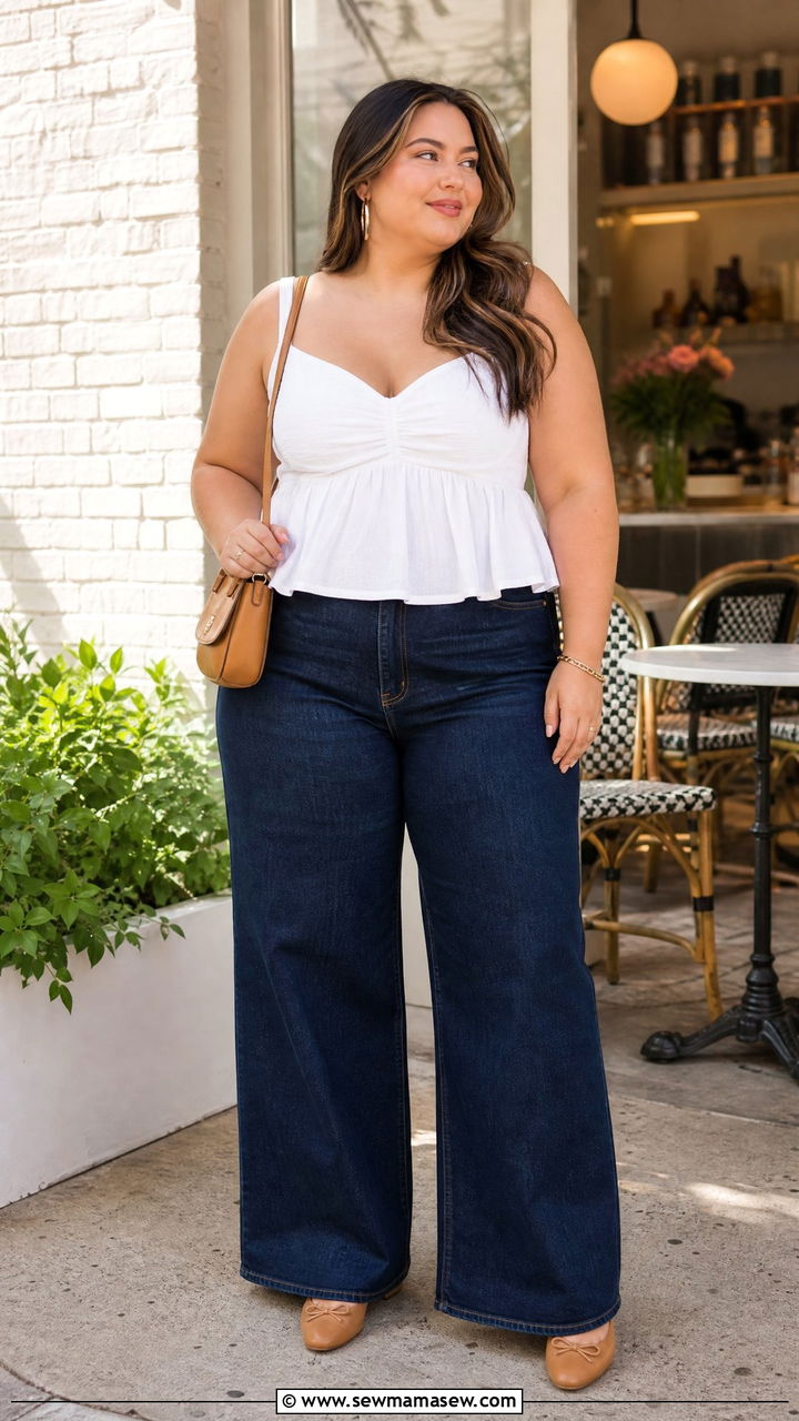 Plus Size Wide Leg Jeans With Peplum Top - 20 plus size wide leg jeans outfit ideas