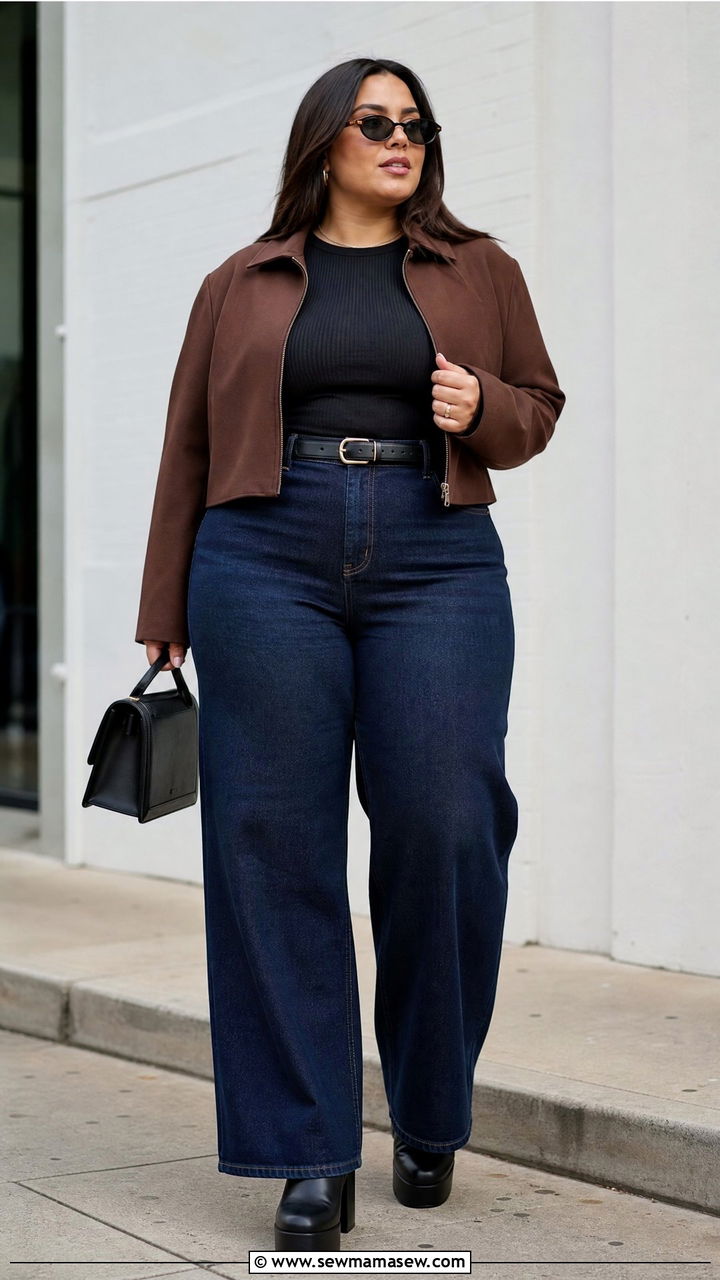 Plus Size Wide Leg Jeans With Platform Boots - 20 plus size fall outfit ideas with boots