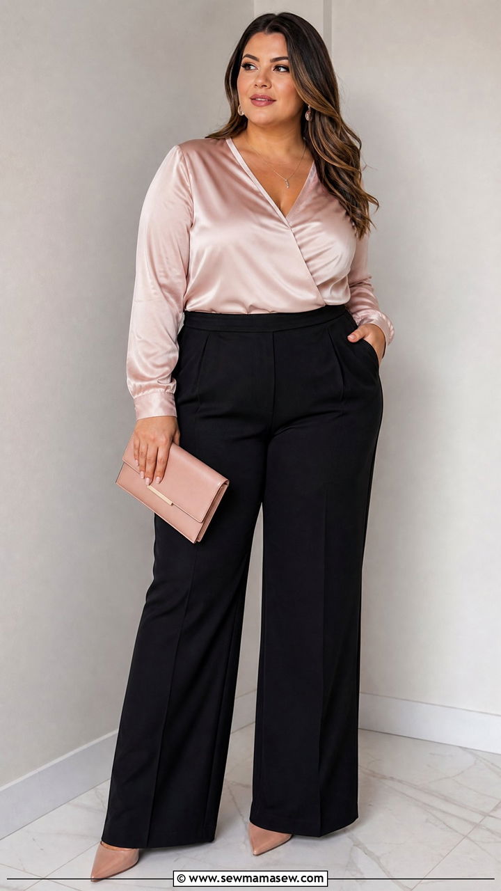 Plus Size Wide Leg Pants And Dressy Top Outfit - 20 plus size dressy top outfit ideas