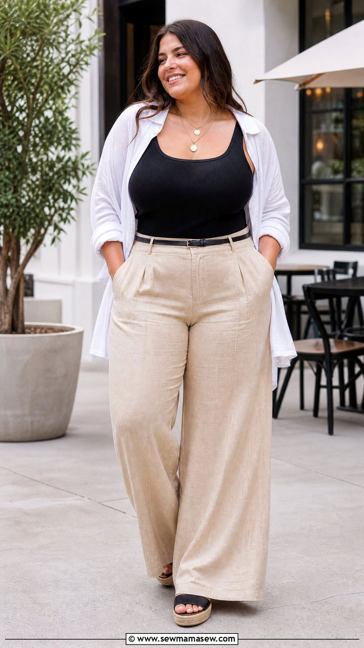 Plus Size Wide Leg Pants And Fitted Tank Outfit - 20 effortless plus size outfit ideas